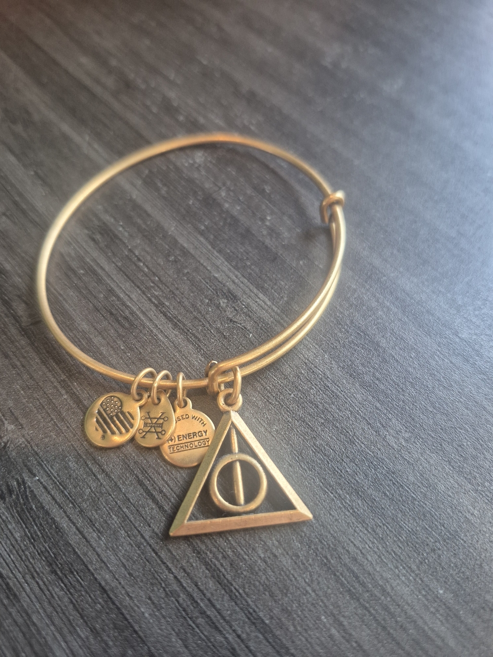 Alex And Ani Harry Potter Deathly Hallpws Gold-Tone Pendant Bangle Bracelet
